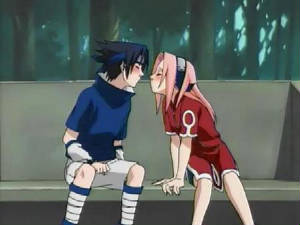 sasuke and sakura about to kiss.